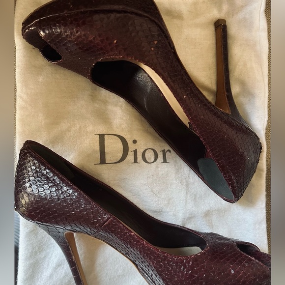 EUC Christian Dior Python Leather Peep Toe Pumps Heels Burgundy Wine 36 37 6-6.5 - Picture 9 of 9